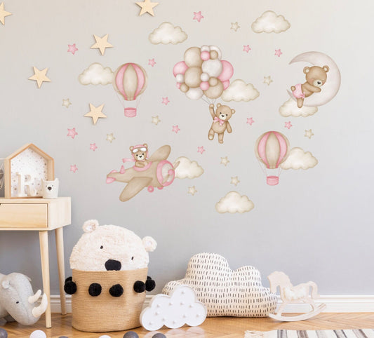 Vinilos decorativos Adhesivos infantiles de Pared de ositas rosadas