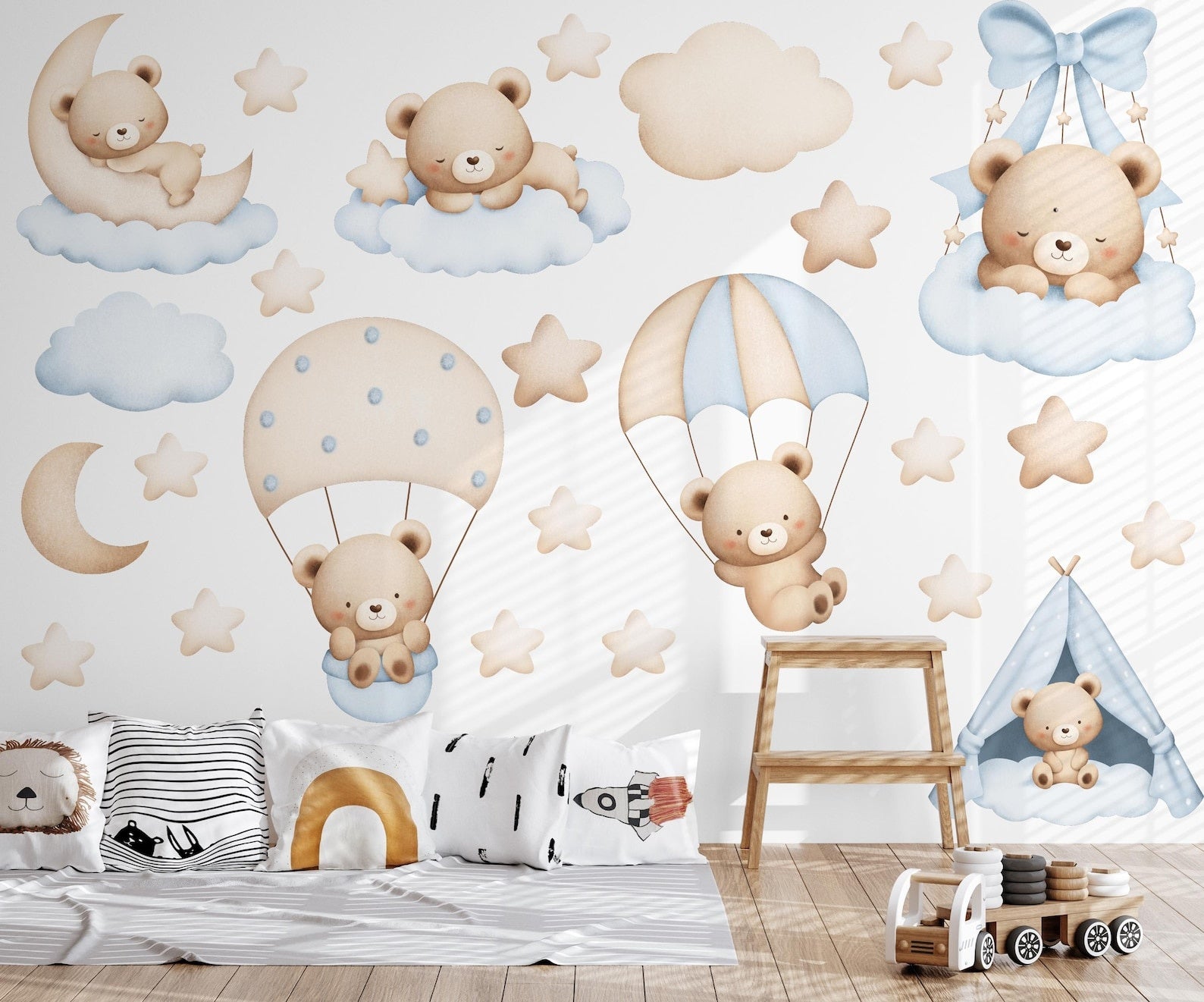 Vinilos decorativos Adhesivos infantiles de Pared de osos en el cielo