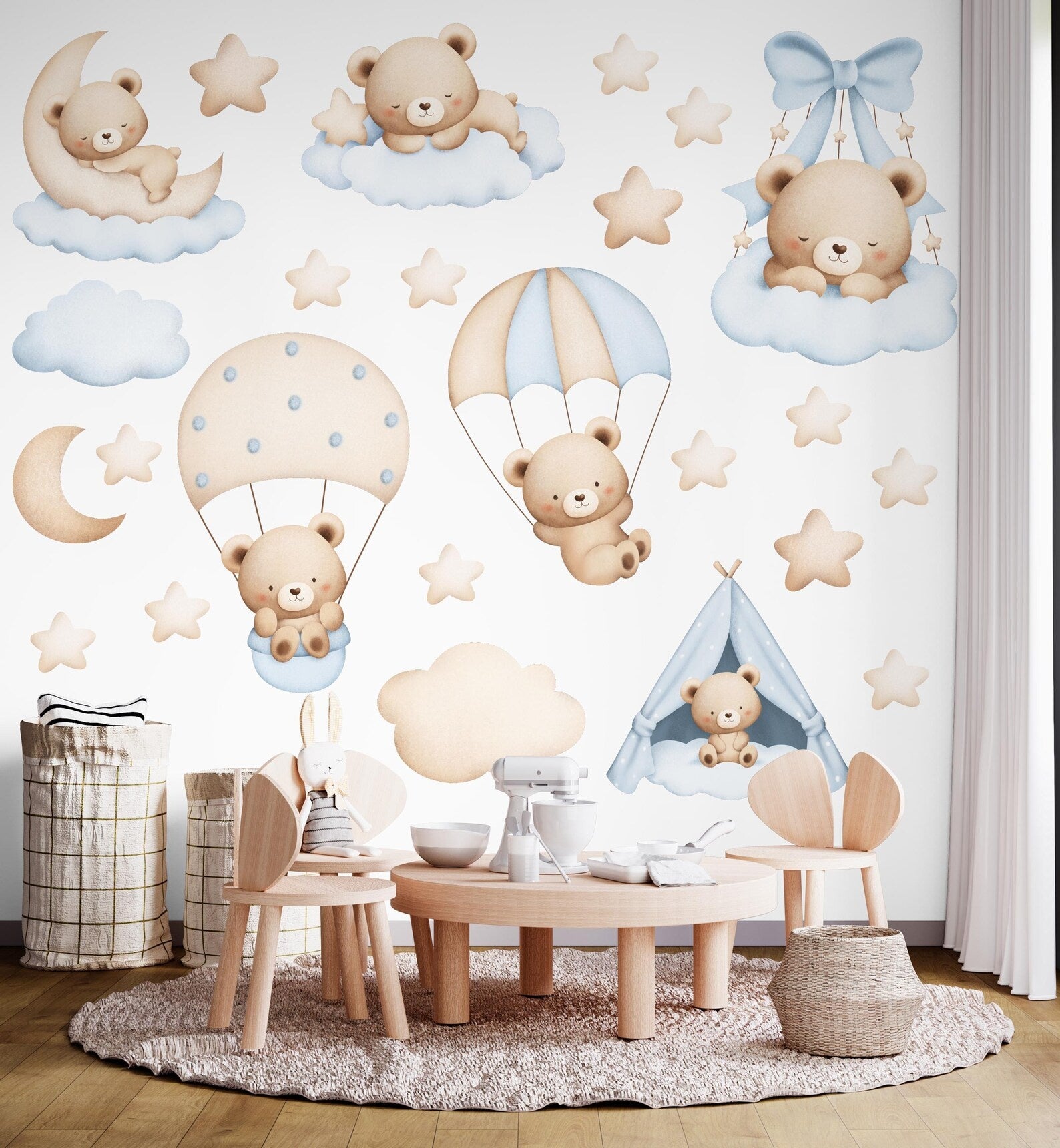 Vinilos decorativos Adhesivos infantiles de Pared de osos en el cielo