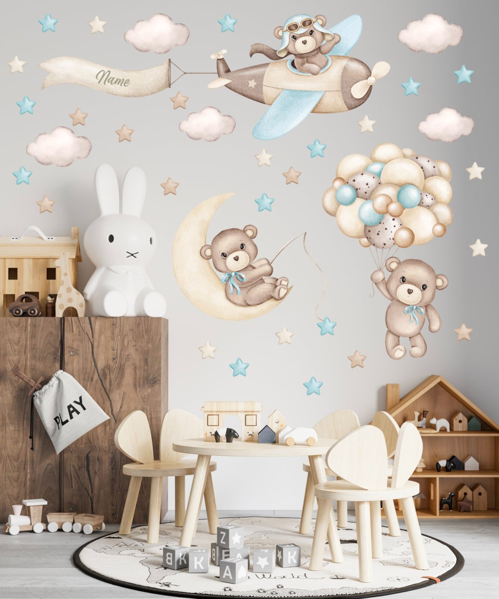 Vinilos decorativos Adhesivos infantiles de Pared de osos en el cielo