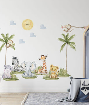 Vinilos decorativos Adhesivos infantiles de pared de acuarela de animales de safari version 2