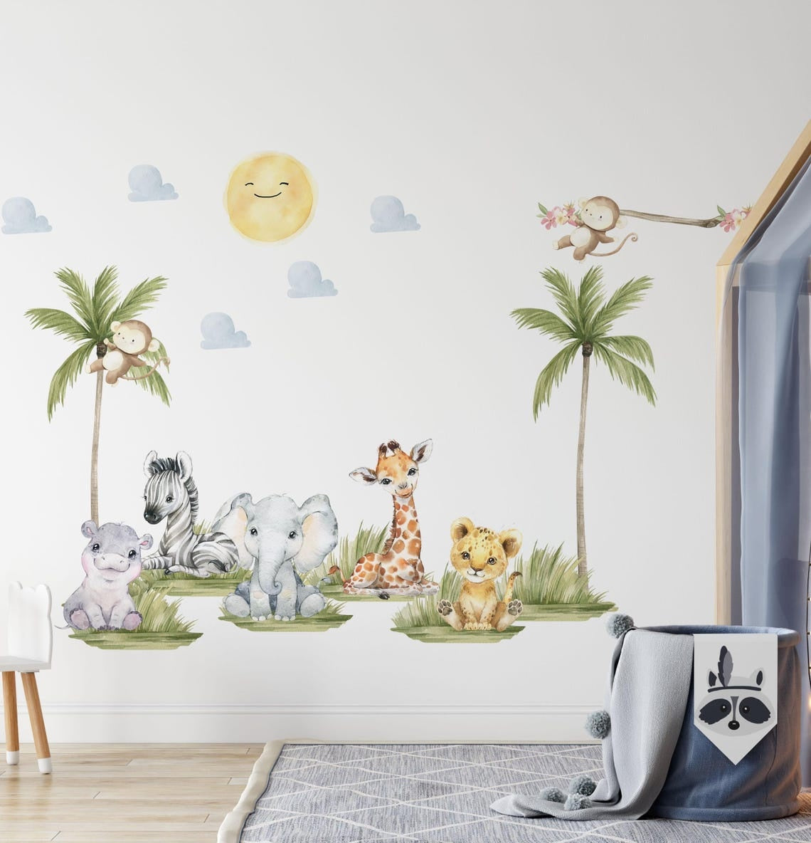Vinilos decorativos Adhesivos infantiles de pared de acuarela de animales de safari version 2