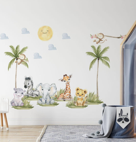 Vinilos decorativos Adhesivos infantiles de pared de acuarela de animales de safari version 2
