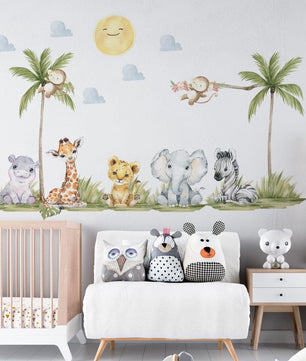 Vinilos decorativos Adhesivos infantiles de pared de acuarela de animales de safari version 2