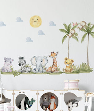 Vinilos decorativos Adhesivos infantiles de pared de acuarela de animales de safari version 2