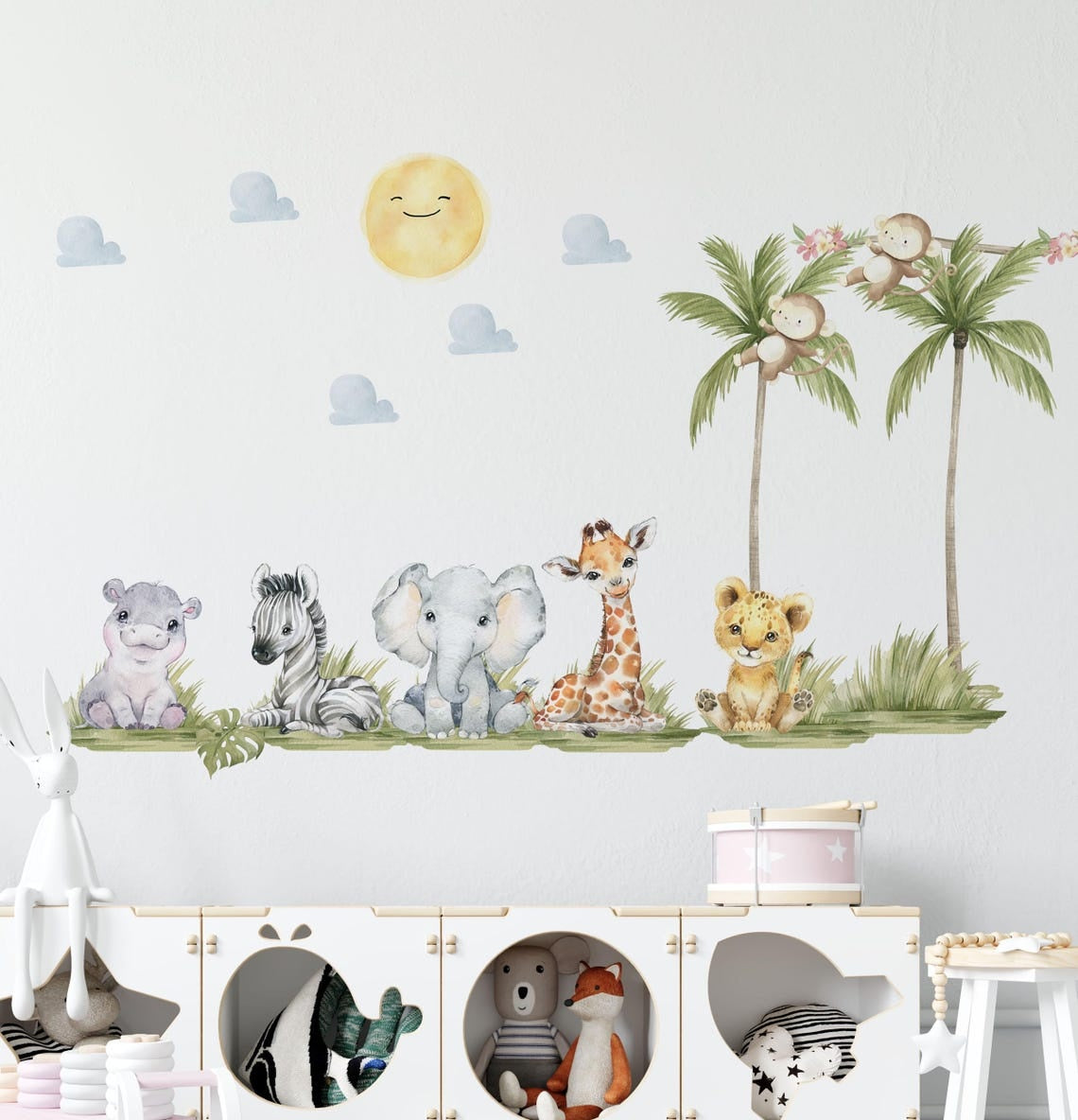 Vinilos decorativos Adhesivos infantiles de pared de acuarela de animales de safari version 2