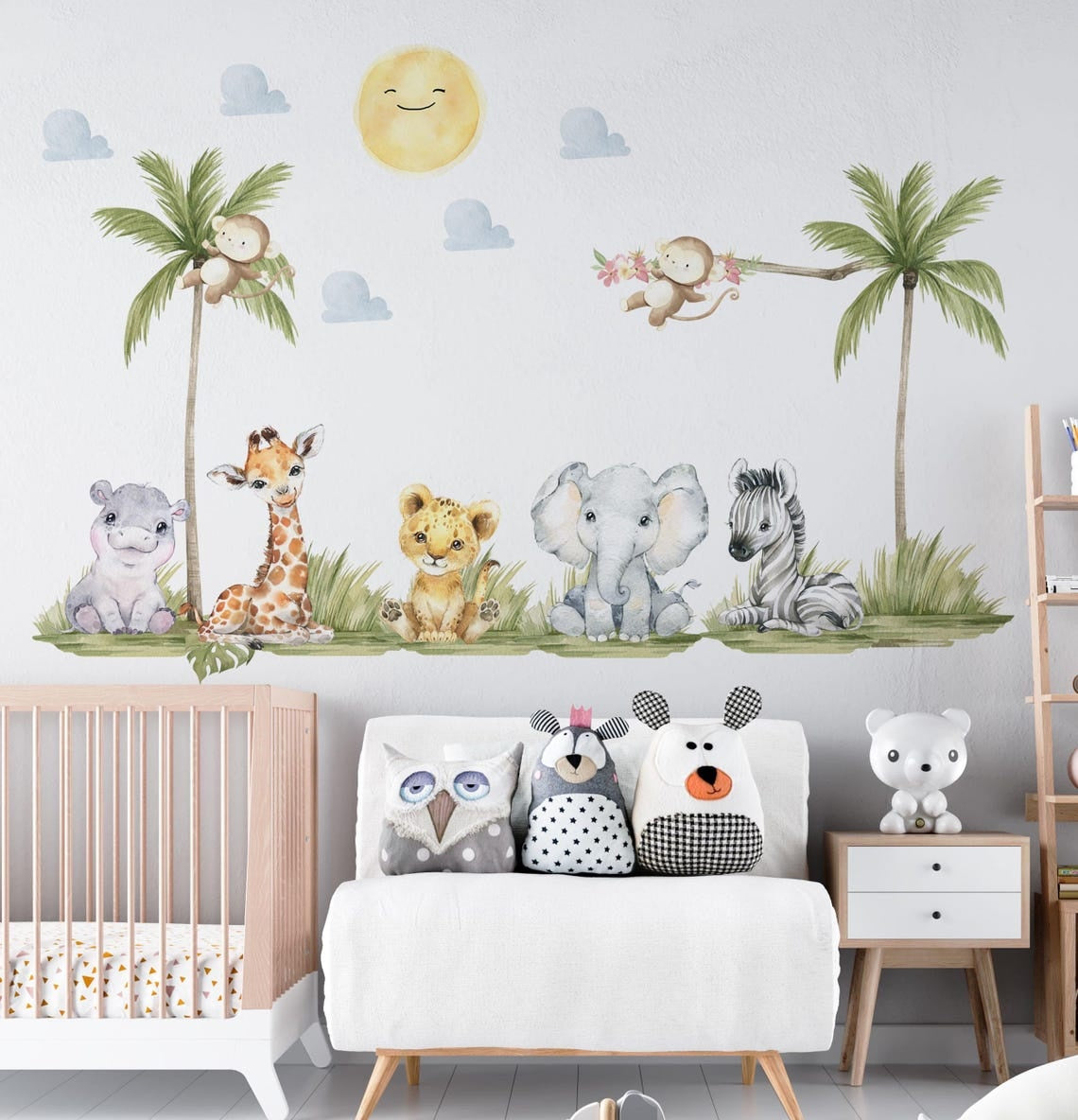 Vinilos decorativos Adhesivos infantiles de pared de acuarela de animales de safari version 2