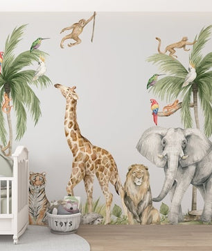 Vinilos decorativos Adhesivos infantiles de pared de acuarela de animales de la jungla