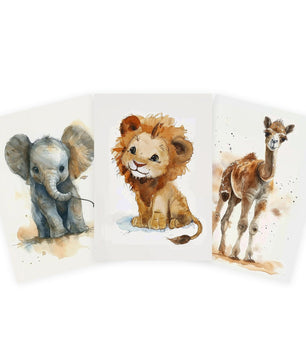 Cuadros Decorativos infantiles Modernos Animales acuarela leon, camello y elefante