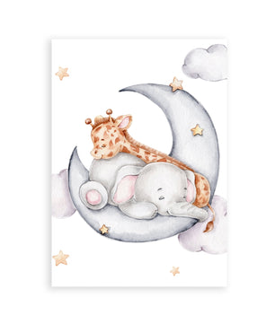 Cuadros Decorativos infantiles Modernos Animales en el cielo jirafa, elefante y oso