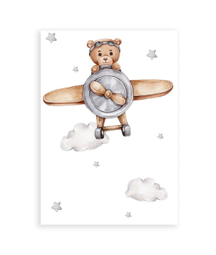 Cuadros Decorativos infantiles Modernos Animales en el cielo jirafa, elefante y oso