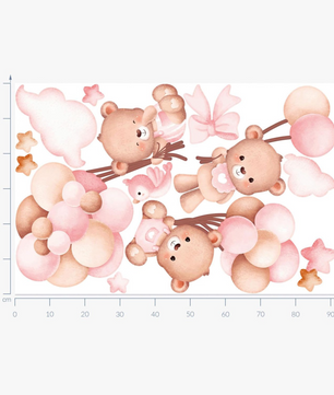 Vinilos decorativos Adhesivos infantiles de Pared de ositas con globos