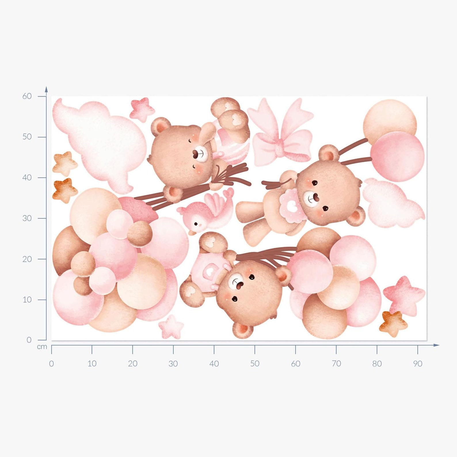 Vinilos decorativos Adhesivos infantiles de Pared de ositas con globos
