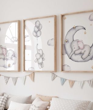 Cuadros Decorativos infantiles Modernos Animales Elefantes en el cielo