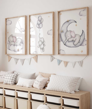 Cuadros Decorativos infantiles Modernos Animales Elefantes en el cielo