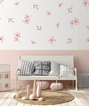 Vinilos decorativos Adhesivos infantiles de Pared flores rosadas con hojas