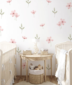 Vinilos decorativos Adhesivos infantiles de Pared flores rosadas con hojas