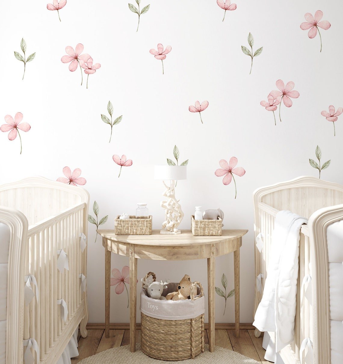 Vinilos decorativos Adhesivos infantiles de Pared flores rosadas con hojas