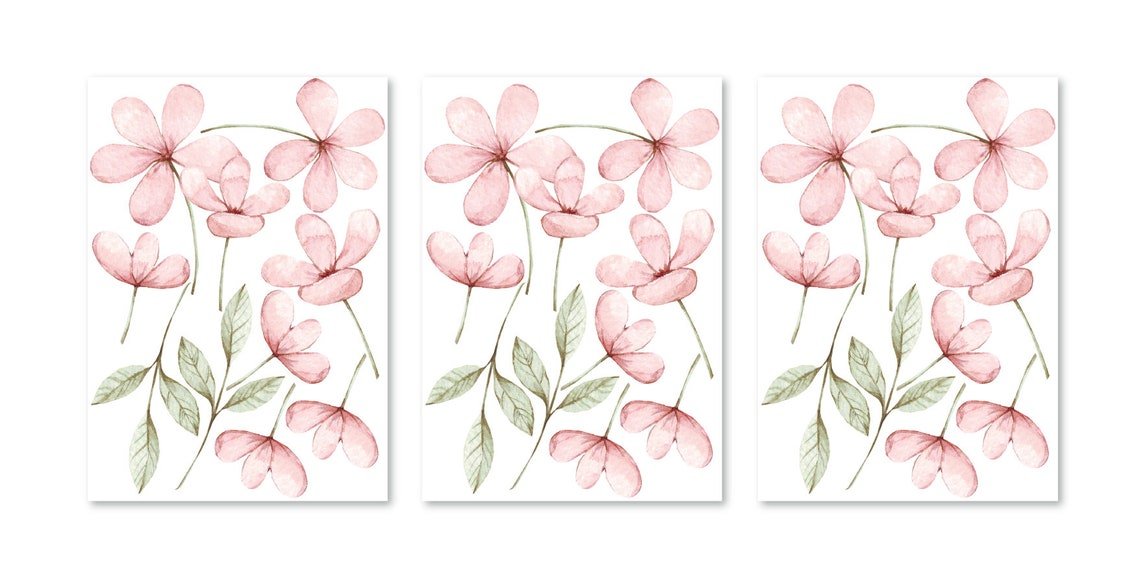 Vinilos decorativos Adhesivos infantiles de Pared flores rosadas con hojas