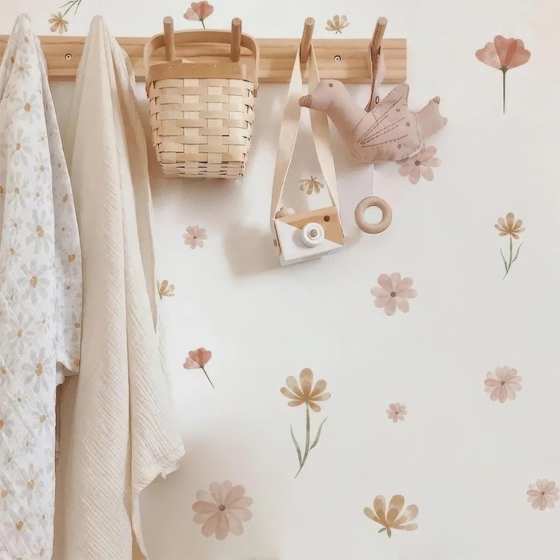 Vinilos decorativos Adhesivos infantiles de Pared flores rosadas acuarela