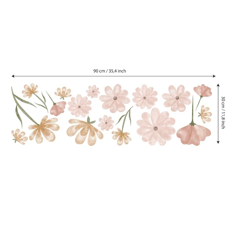 Vinilos decorativos Adhesivos infantiles de Pared flores rosadas acuarela