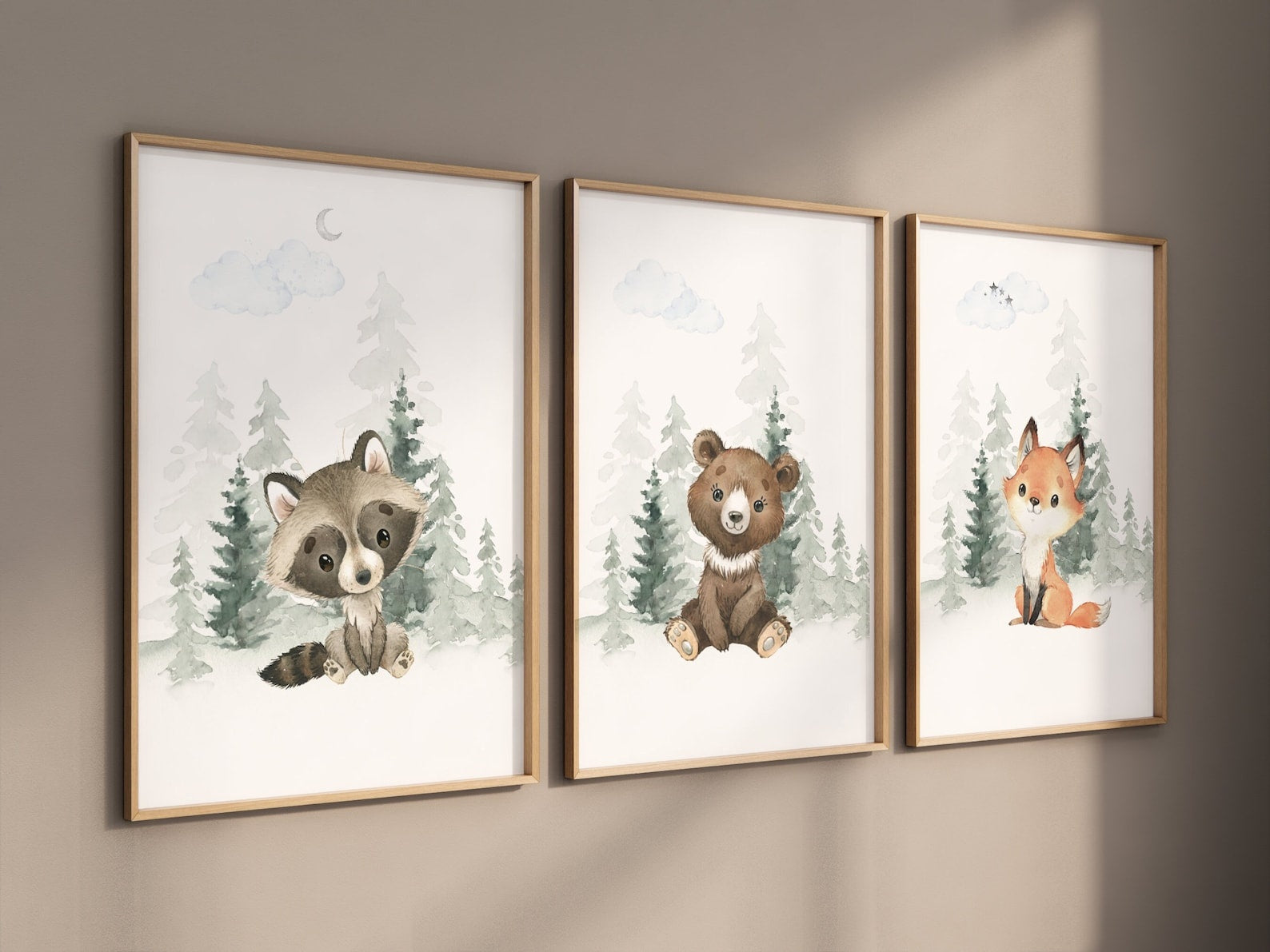 Cuadros Decorativos infantiles Modernos Animales del bosque oso, zorro y Mapache