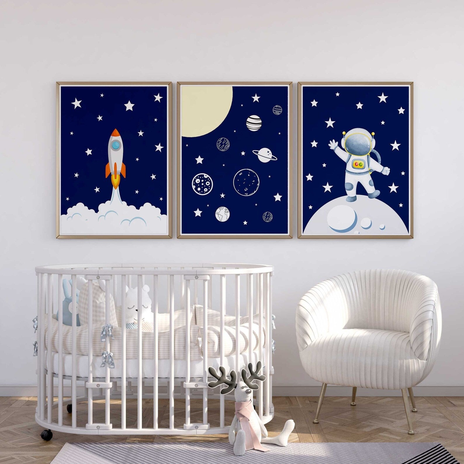 Cuadros Decorativos infantiles Modernos Astronautas, cohete y Galaxia