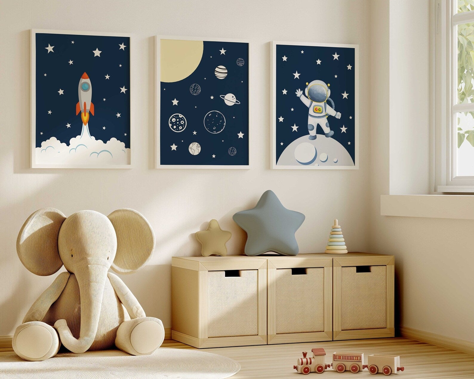Cuadros Decorativos infantiles Modernos Astronautas, cohete y Galaxia