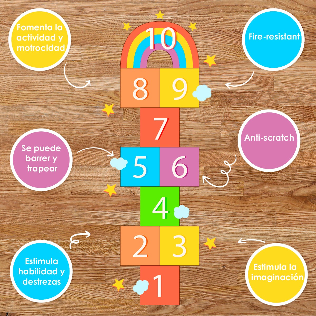 Calcomania  Para pisos Avioncito de arcoíris y estrellitas