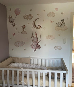 Vinilos decorativos Adhesivos infantiles de Pared Coneja con animales en nube (0135)