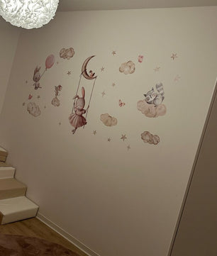 Vinilos decorativos Adhesivos infantiles de Pared Coneja con animales en nube (0135)