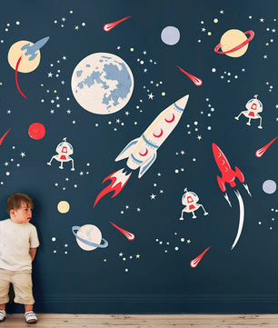 Vinilos decorativos Adhesivos infantiles de Pared espacio astronautas niño