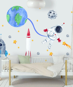 Vinilos decorativos Adhesivos infantiles de Pared espacio astronautas 4 niño