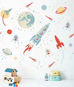 Vinilos decorativos Adhesivos infantiles de Pared espacio astronautas niño