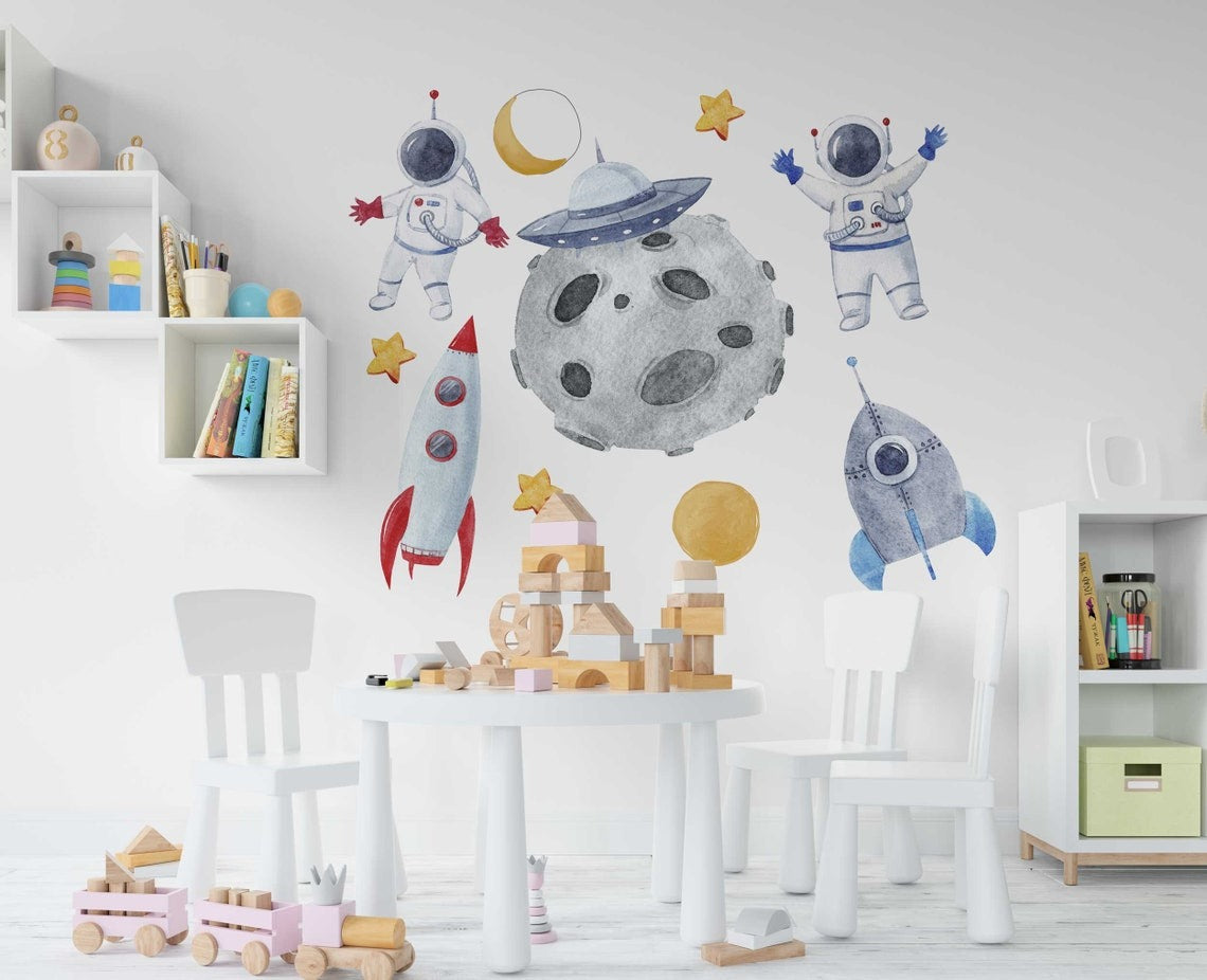 Vinilos decorativos Adhesivos infantilesde Pared espacio astronautas 8 niño