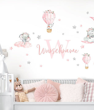 Vinilos decorativos Adhesivos infantiles de Pared conjunto elefante de acuarela niña (0015)