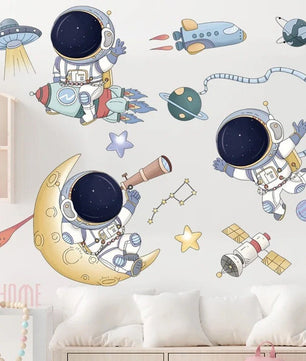 Vinilos decorativos Adhesivos infantiles de Pared espacio astronautas 6 niño (0055)