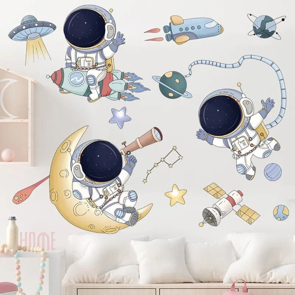 Vinilos decorativos Adhesivos infantiles de Pared espacio astronautas 6 niño (0055)