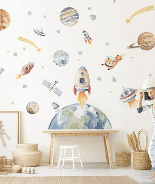 Vinilos decorativos Adhesivos infantiles de Pared espacio astronautas 15 niño (0052)