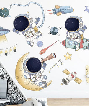 Vinilos decorativos Adhesivos infantiles de Pared espacio astronautas 6 niño (0055)