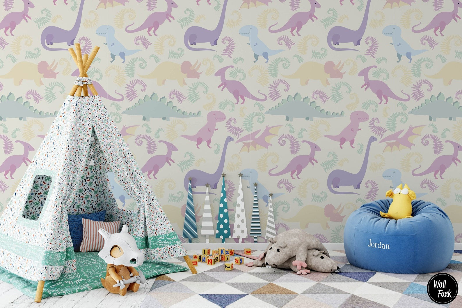 Papel para paredes Mosaico jurassico para niña