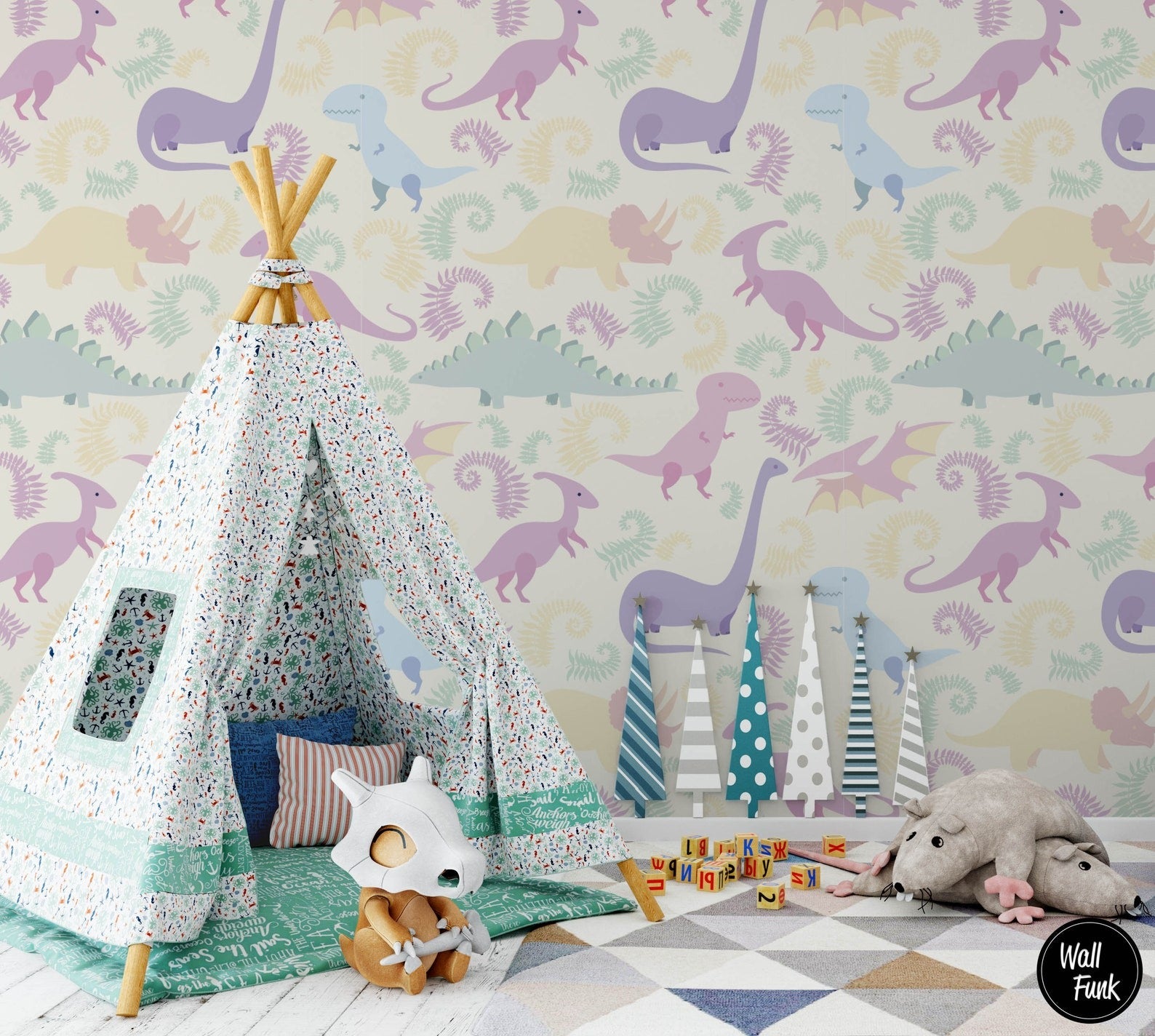 Papel para paredes Mosaico jurassico para niña
