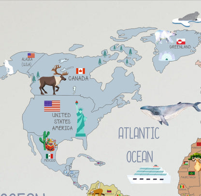 Calcomania Mapa mundi infantil con banderas