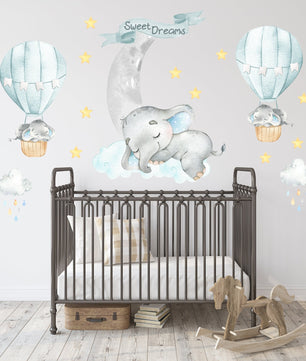 Vinilos decorativos Adhesivos infantiles de Pared Elefantes aules con globo y luna