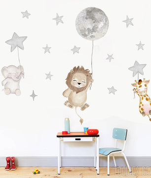 Vinilos decorativos Adhesivos infantiles de Pared  animales infantiles en globos
