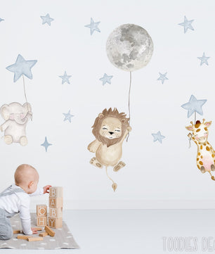 Vinilos decorativos Adhesivos infantiles de Pared  animales infantiles en globos