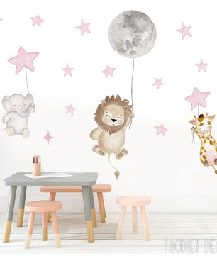 Vinilos decorativos Adhesivos infantiles de Pared  animales infantiles en globos