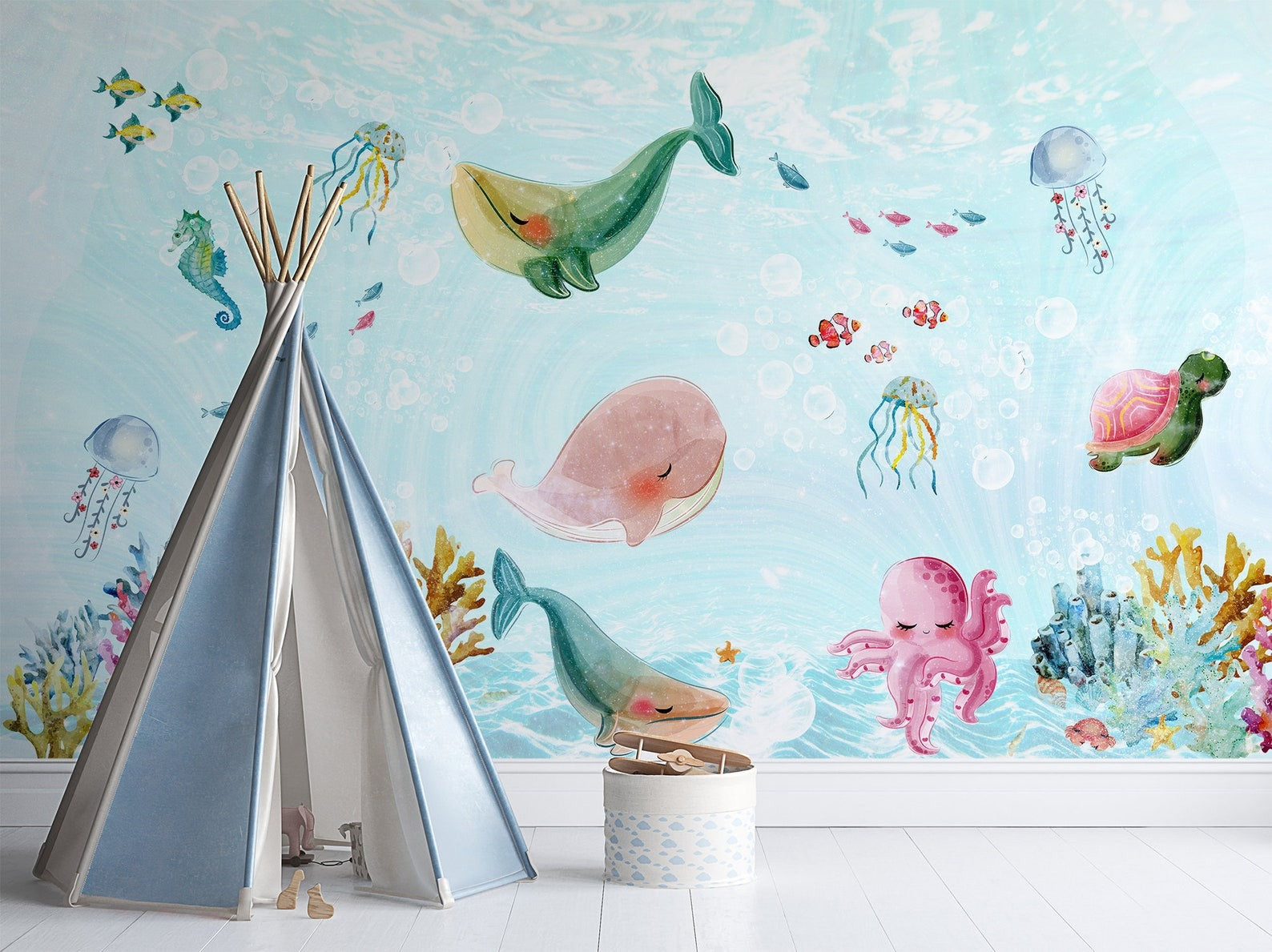 Papel para paredes Fondo Marino animales Coquetos