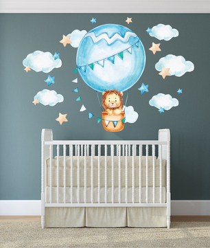 Vinilos decorativos Adhesivos infantiles de Pared  leon en globo azul