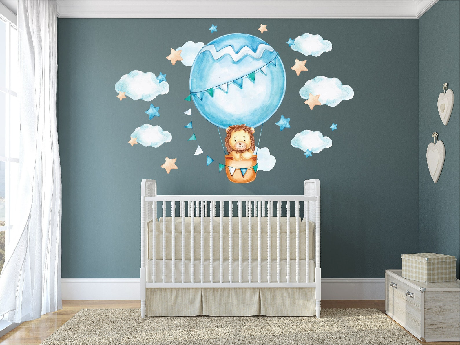 Vinilos decorativos Adhesivos infantiles de Pared  leon en globo azul